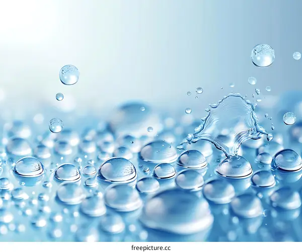 Water Droplets Splashing on a Blue Surface