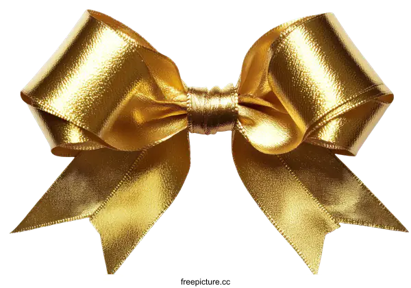 [Transparent Background PNG]Golden Ribbon Bow Close-up on White Background