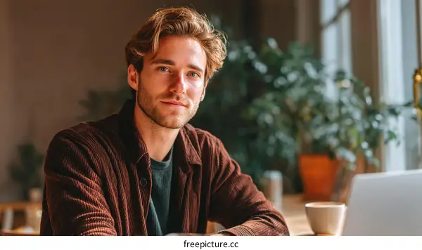 Young Man in a Cozy Cafe Setting