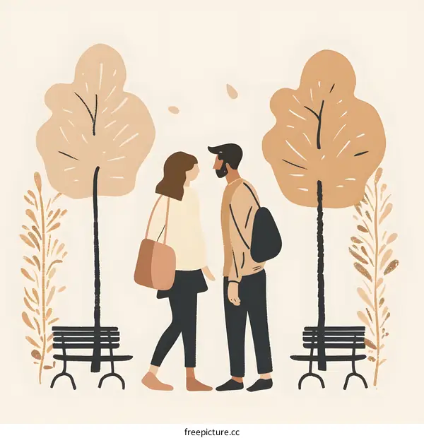Couple in Love in Autumn Park Illustration