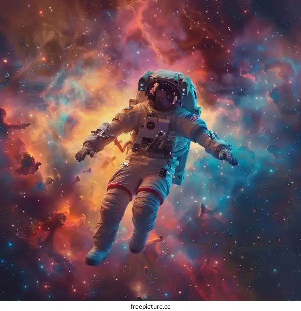 Astronaut in Space with Colorful Nebula and Stars