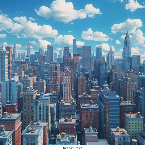 Cityscape of a Modern American Metropolis with Skyscrapers and a Clear Blue Sky