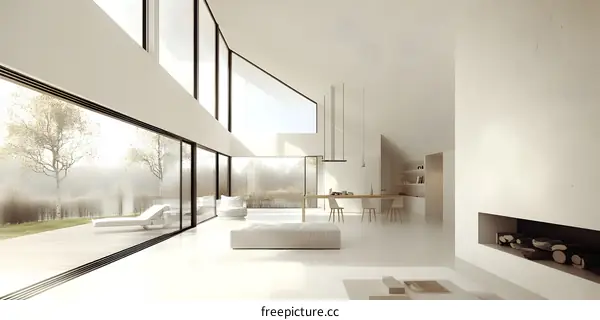 Modern Minimalist Interior Design with Large Windows and Minimalist Furniture