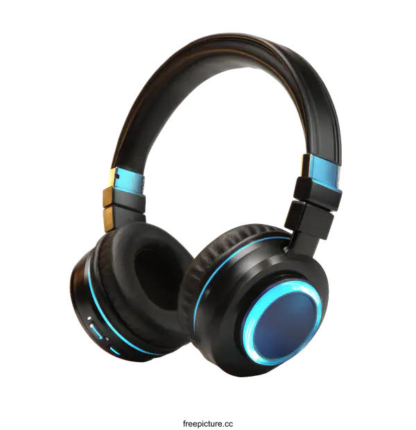 [Transparent Background PNG]Stylish Black Headphones with Blue Light