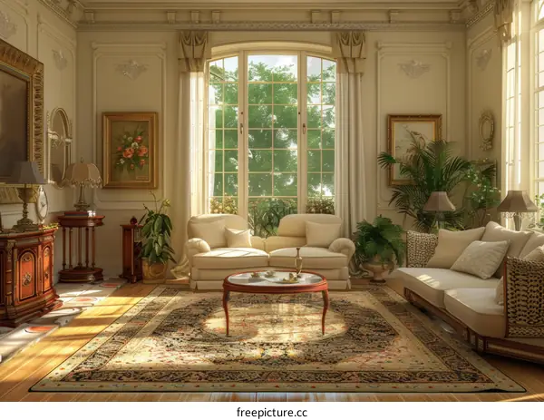 Elegant Vintage Living Room Interior Illustration