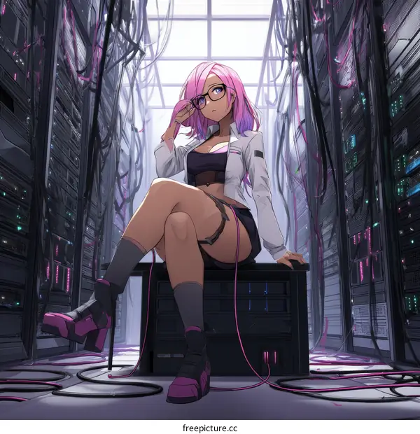 Anime Girl in a Server Room
