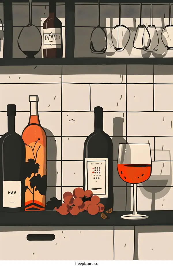 Wine Bottle and Glass Illustration
