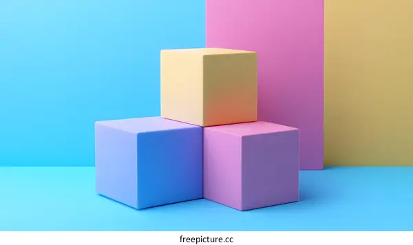 Pastel Colored Cubes on a Blue Background