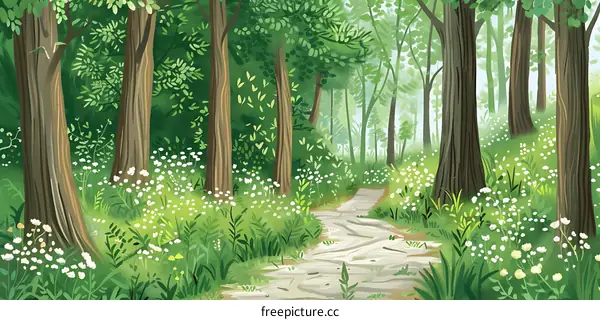 Path Through Green Forest Illustration
