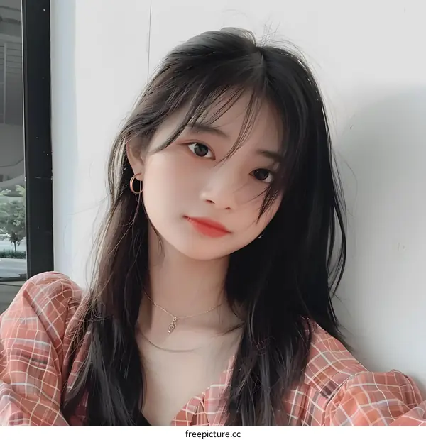 Portrait of a Young Asian Woman with Long Black Hair