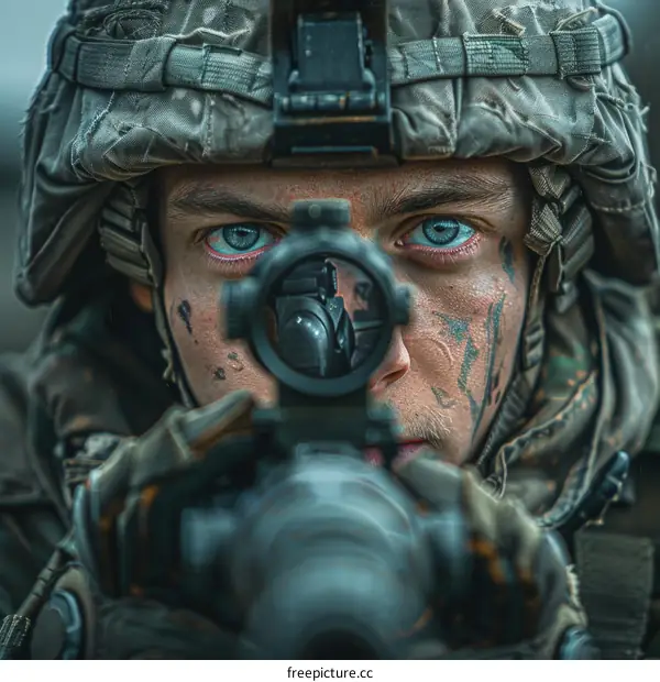 Army Soldier Aiming His Rifle