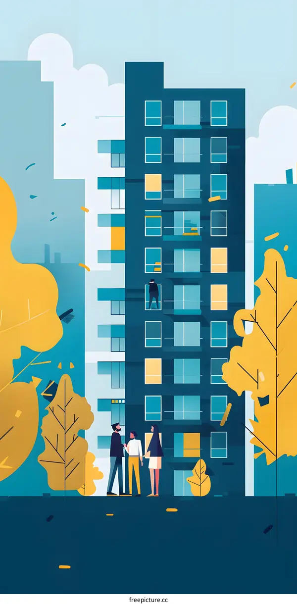 Apartment Building Illustration with People