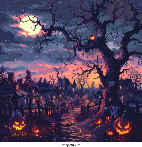 Spooky Halloween Night In A Small Village