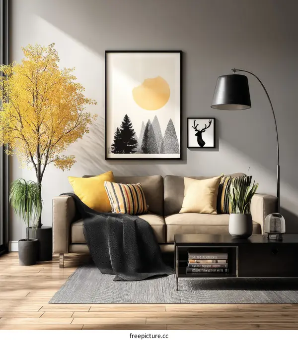 Modern Living Room Interior Design with Abstract Art