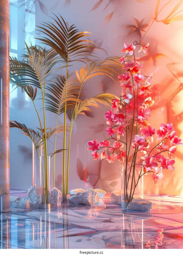Abstract Tropical Floral Still Life Interior Scene