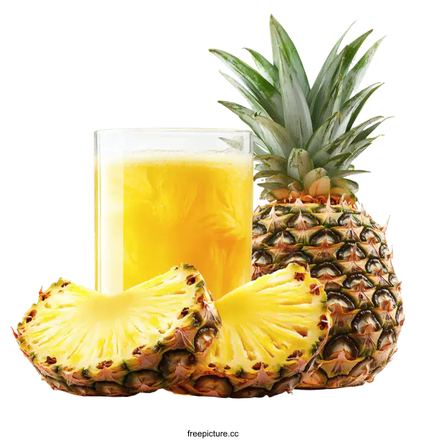 [Transparent Background PNG]Fresh Pineapple Juice and Slices