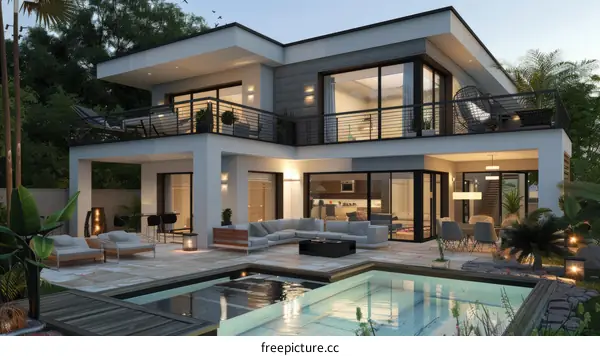 Modern Two Story House with Swimming Pool