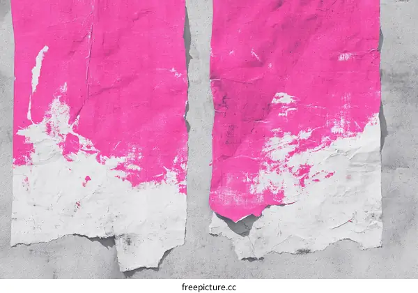 Torn Pink Poster on Gray Concrete Wall Texture