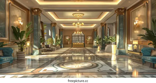 Luxury Hotel Lobby Interior Design Illustration
