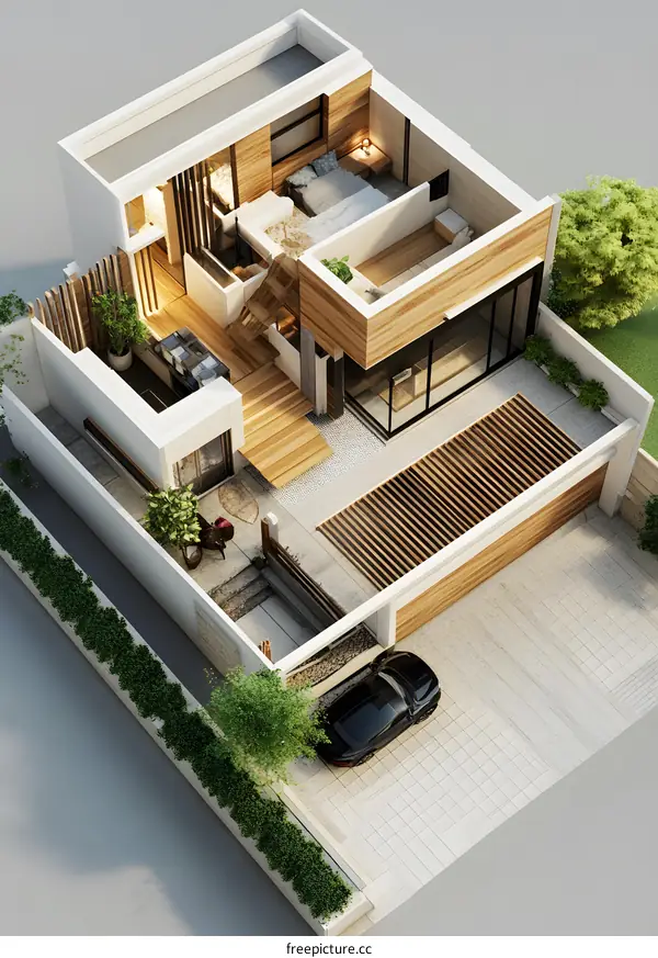 Modern Minimalist Home Exterior Design with Rooftop Terrace and Garden