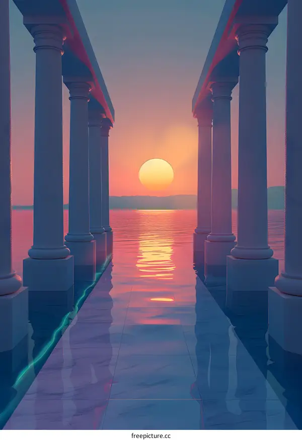 A Long Corridor Beside the Sea at Sunset