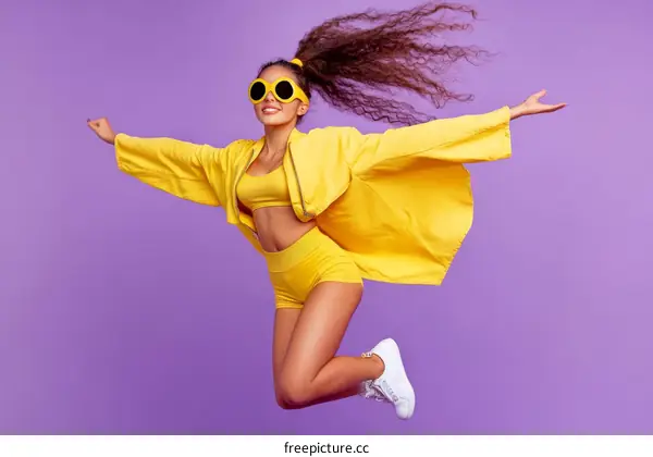 Energetic Woman in Yellow Stylish Outfit in Action