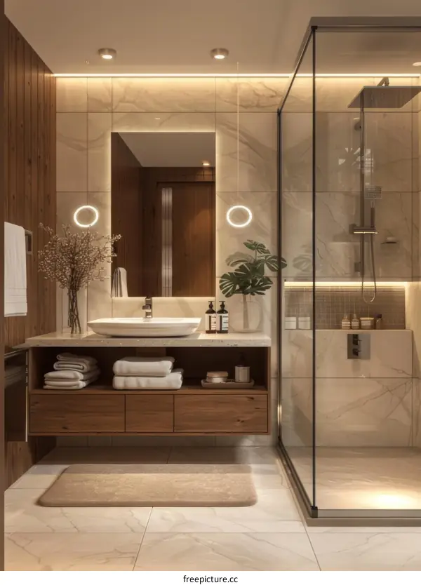 Modern Bathroom Interior Design with Wooden Accents