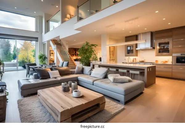 Airy Modern Living Room With Wood Accents