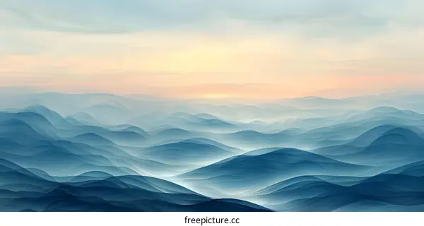 Blue mountains shrouded in mist at sunset