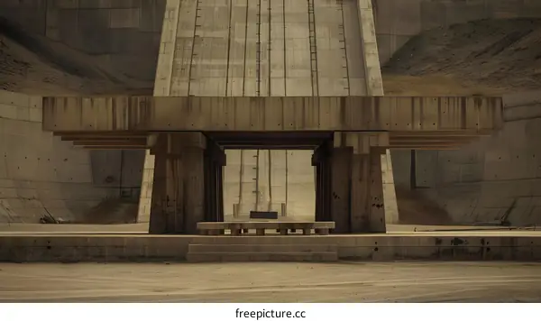 Concrete Dam Structure in a Desert Landscape