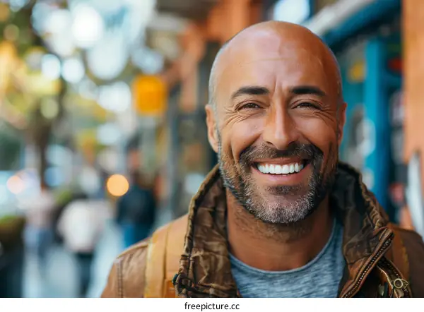 Portrait of a Smiling Man in a City Setting
