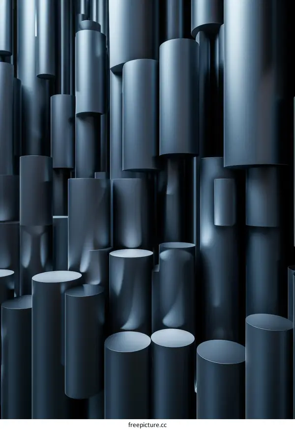 Blue cylinders of different heights on a dark background