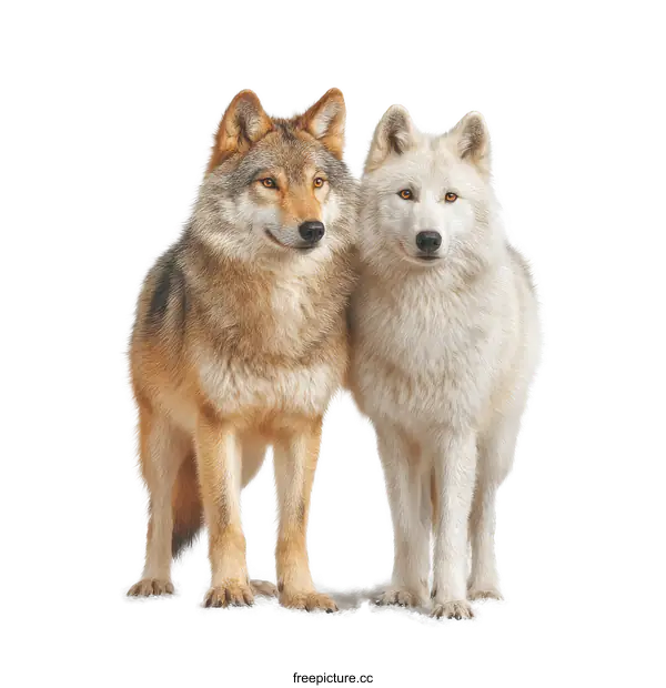 [Transparent Background PNG]Two Wolves Standing in Snow