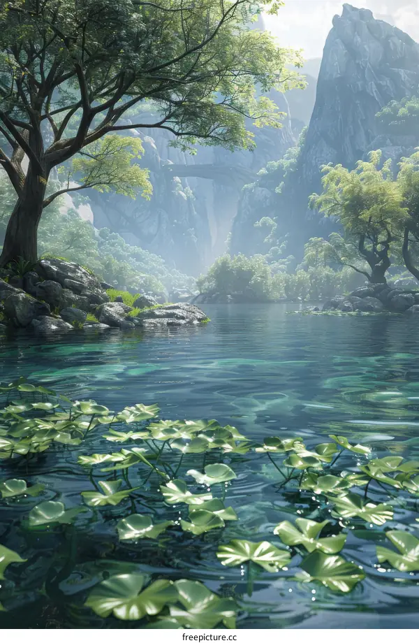 Ancient Bridge Through Misty Mountains