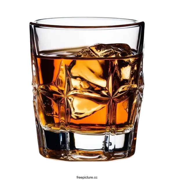[Transparent Background PNG]Glass of Whiskey with Ice Cubes