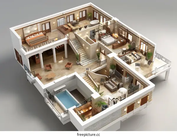 Luxury Mansion Floor Plan Design Illustration
