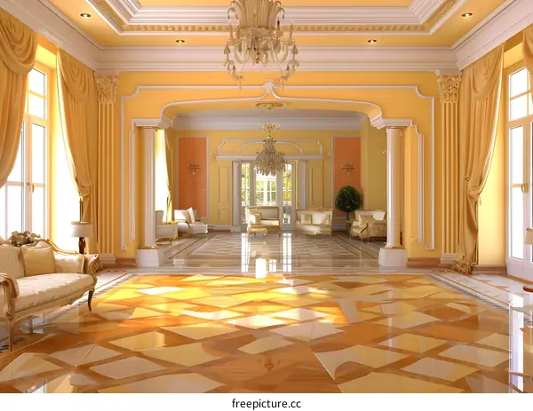 Luxurious Interior Design With Golden Chandeliers