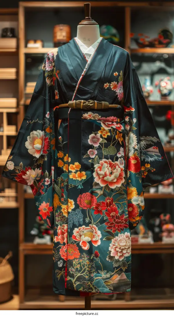 Traditional Japanese Kimono with Floral Pattern