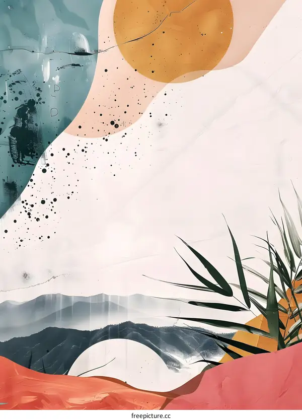 Abstract Art With Mountains and Palm Leaves