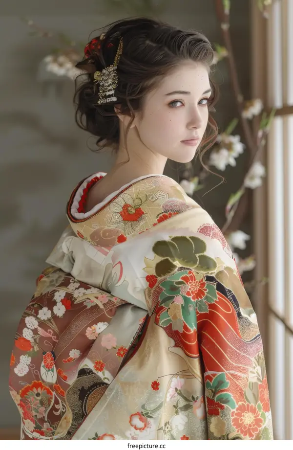Portrait of a beautiful woman in a kimono