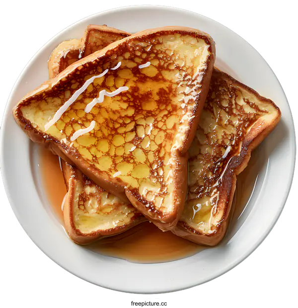 [Transparent Background PNG]A plate of three slices of French toast with syrup.