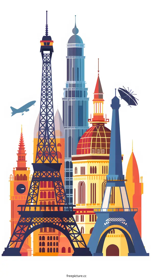 Famous Landmarks Around The World Illustration