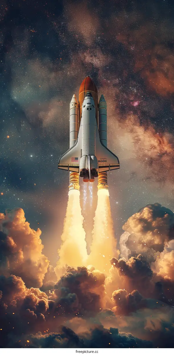Space Shuttle Atlantis launching into space