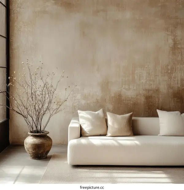 Beige Modern Sofa in a Rustic Interior