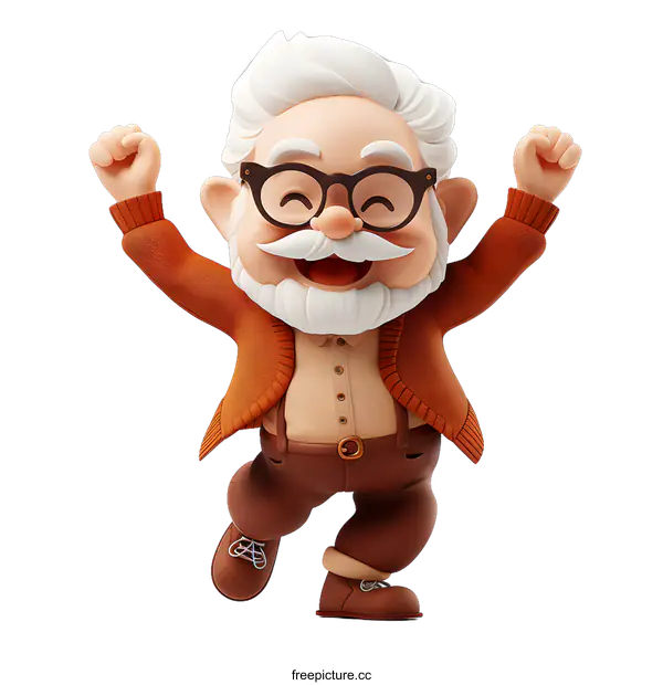 [Transparent Background PNG]Happy Old Man Cheering
