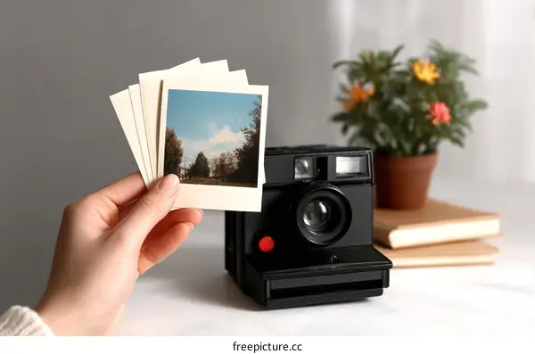 Vintage Polaroid Camera with Instant Photo