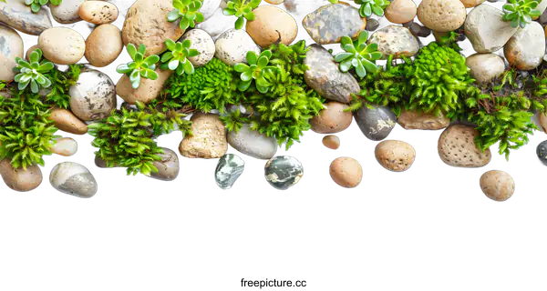 [Transparent Background PNG]Green Moss and Stones on White Background