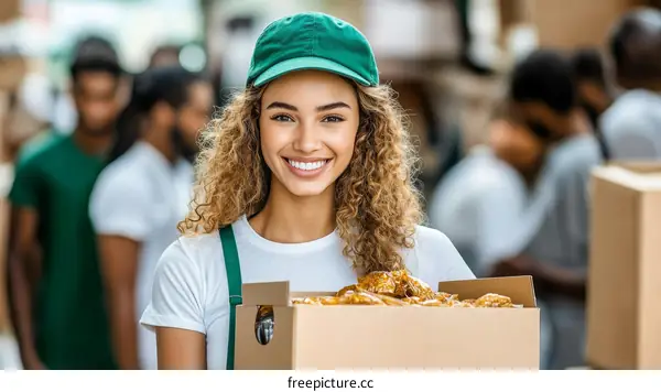 Volunteer Providing Food Aid to Community