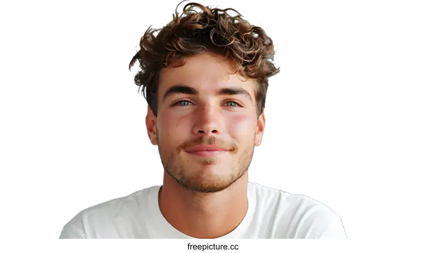 [Transparent Background PNG]Portrait of a Young Man with Curly Hair Smiling