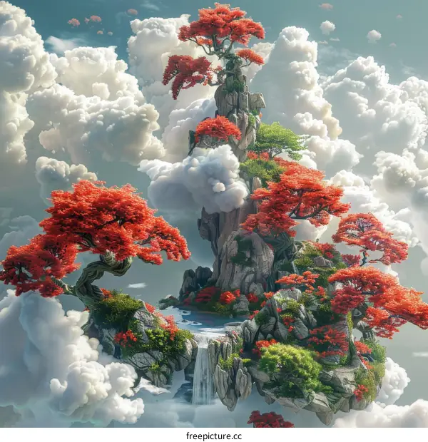 Fantasy Landscape with Floating Mountains and Trees